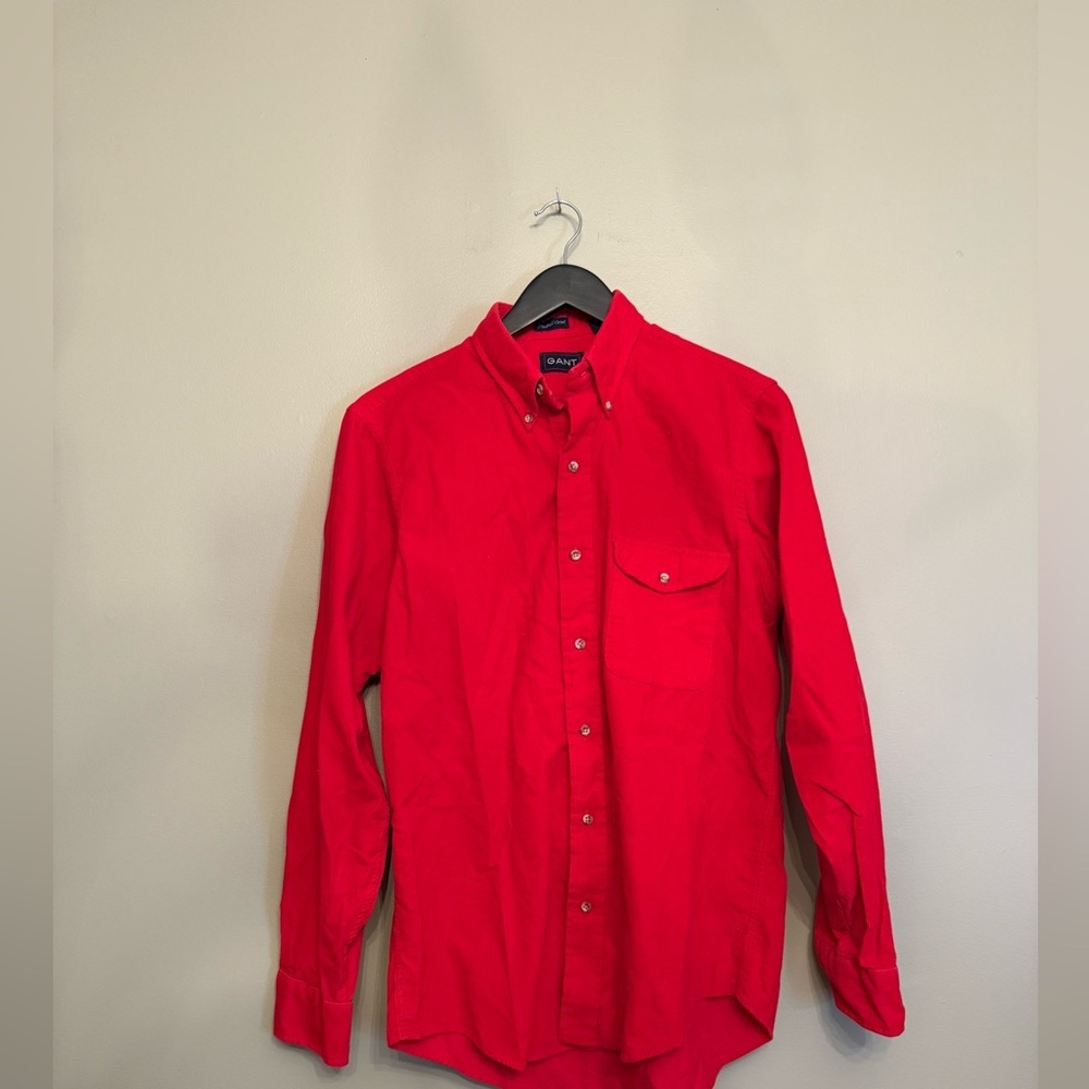 VTG GANT Pintail Corduroy Button Down Shirt Red Fine Wale Cotton Sz M